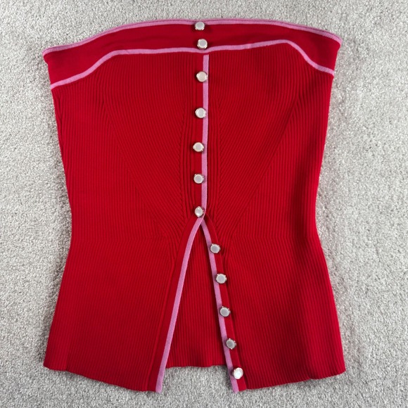 Rich & Famous Tops - Rich & Famous Womens XL Red Pink Ribbed Knit Button Front Strapless Tube Top